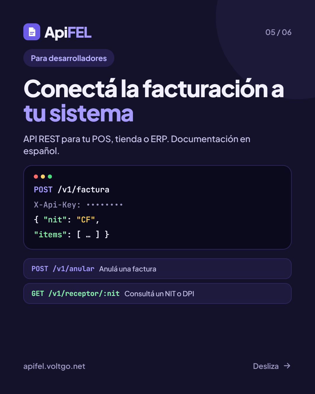 ApiFEL para desarrolladores: un POST con NIT y monto devuelve la factura
